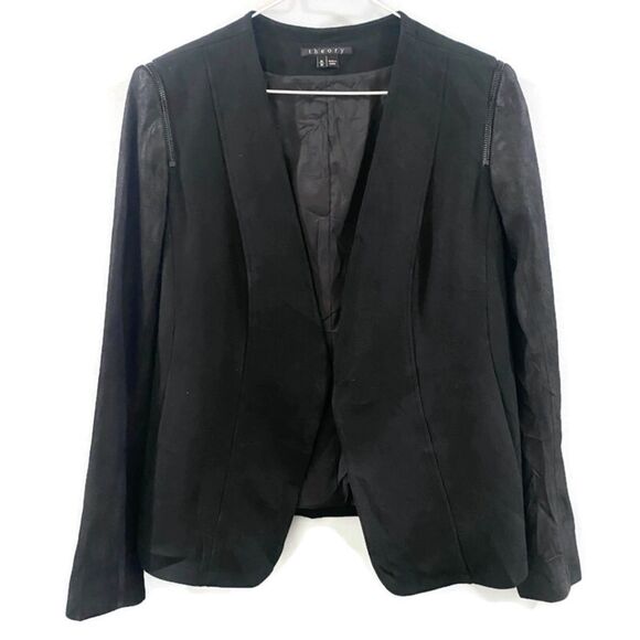Theory Yaisa Classical Genuine Leather Sleeve Jacket - Black M - Picture 3 of 9